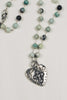 Sterling Silver Heart Pendant on Amazonite Gemstone Rosary Chain Necklace