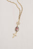 Pink and Cream Agate, Gold Plated Crystal Cross Necklace