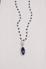 Blue Lapis Micro Pave Crystal Halo Pendant on Blue Lapis and Sterling Silver Rosary Bead Necklace