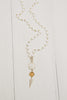 White Agate Rosary Chain Necklace with Yellow Crystal Accent