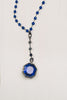 Royal Blue Jade and Hand Soldered Crystal on Antiqued Silver Rosary Chain