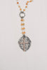 Pavé Cross Layered Pendant on Orange Agate & Silver Rosary Chain
