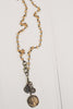 Bronze Coin Pendant and Charms on Peach Opaline Crystal Rosary Chain Necklace