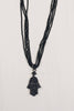 Black Pave Crystal Hamsa Pendant on Black Agate Multi-Strand Necklace
