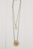 Matte Gold Pendant Double Layer Necklace on Turquoise Crystal Beads