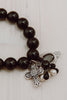 Statement Black Agate Charm Bracelet with Faceted Drop, Crystals, Pearls and Cross