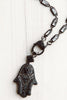 Crystal and Gunmetal Chain Necklace with Pavé Hamsa Pendant