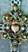 Sacred Heart Iron Chippy Paint Wall Cross with Rhinestone and Filligree Embellishments