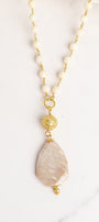 Large Agate Neutral Colored Stone on Ivory Opaque Jasper Rosary Chain Necklace (Copy)