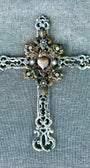 Sacred Heart Iron Chippy Paint Wall Cross with Rhinestone and Filligree Embellishments