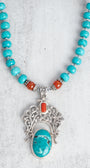 Sterling Silver Turquoise, Carnelian & Gray Quartz “Find Joy” Statement Necklace