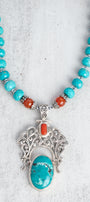 Sterling Silver Turquoise, Carnelian & Gray Quartz “Find Joy” Statement Necklace