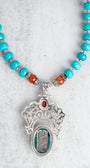 Sterling Silver Turquoise, Carnelian & Gray Quartz “Find Joy” Statement Necklace