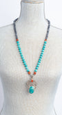 Sterling Silver Turquoise, Carnelian & Gray Quartz “Find Joy” Statement Necklace