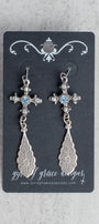 Silver Cross Blue Crystal Earrings