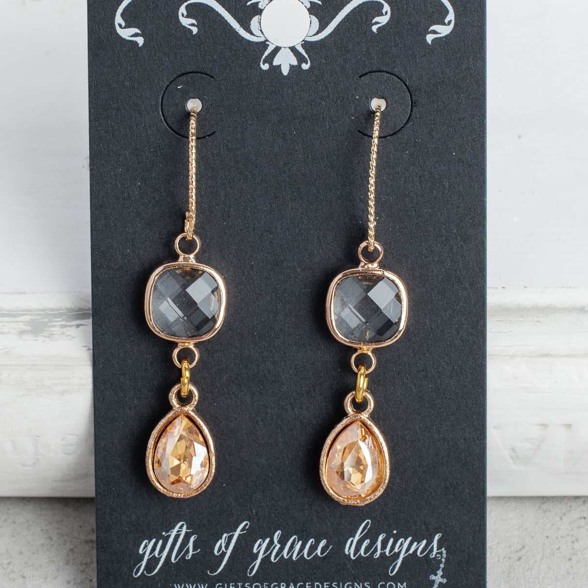 Double Crystal Drop Earrings