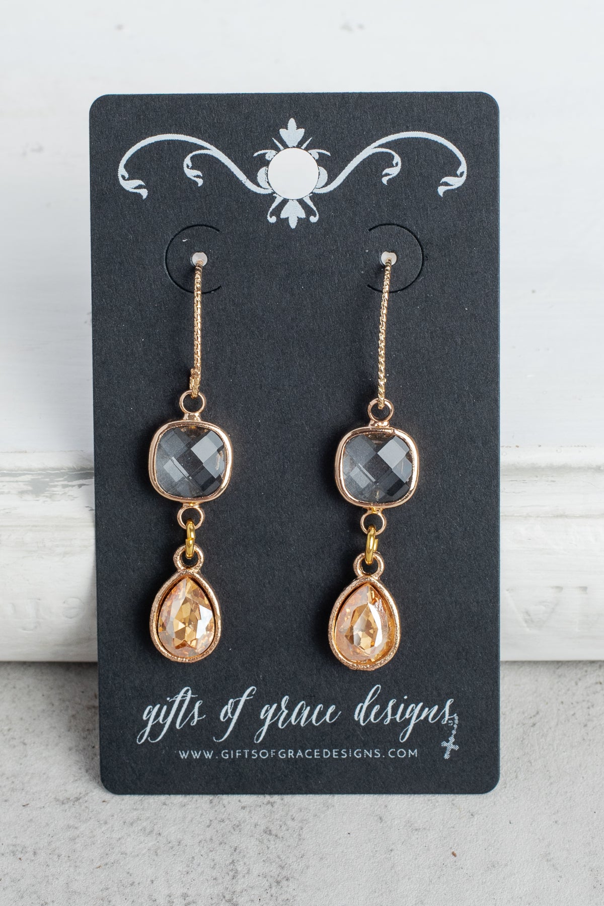 Double Crystal Drop Earrings
