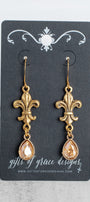 Gold Fleur de Lis and Crystal Earrings