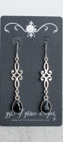 Silver Scroll Filigree with Black Crystal Earrings