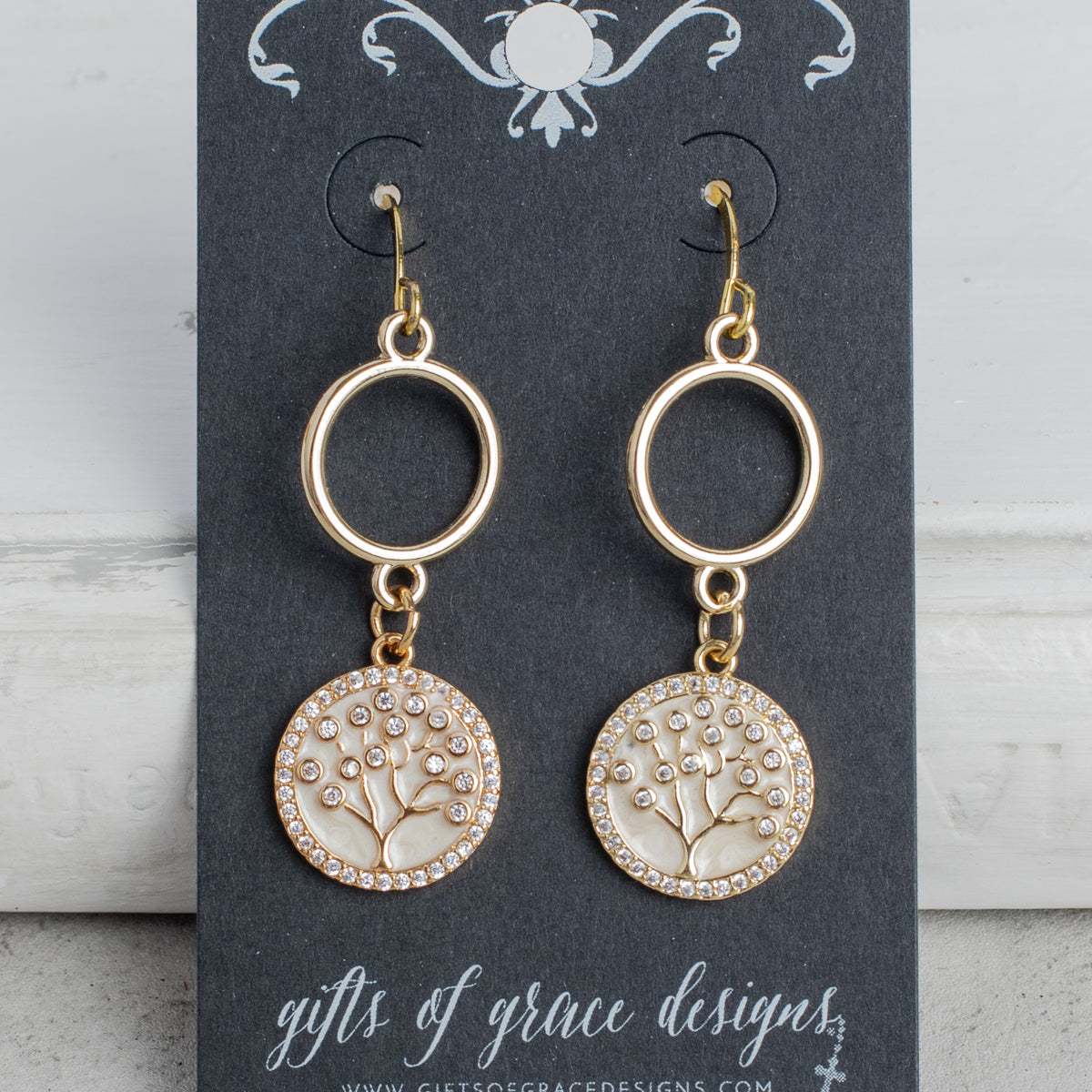 Tree of Life Gold Crystal Earrings