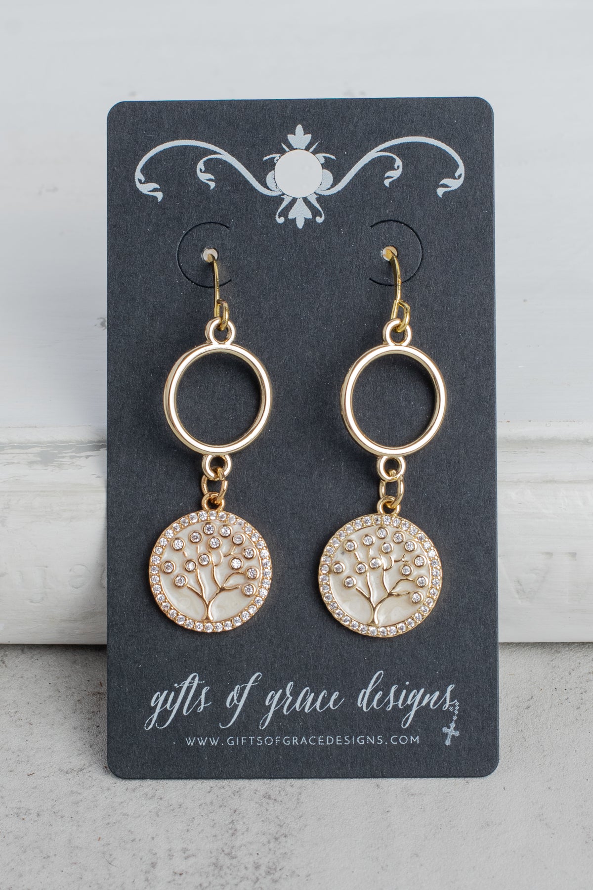 Tree of Life Gold Crystal Earrings