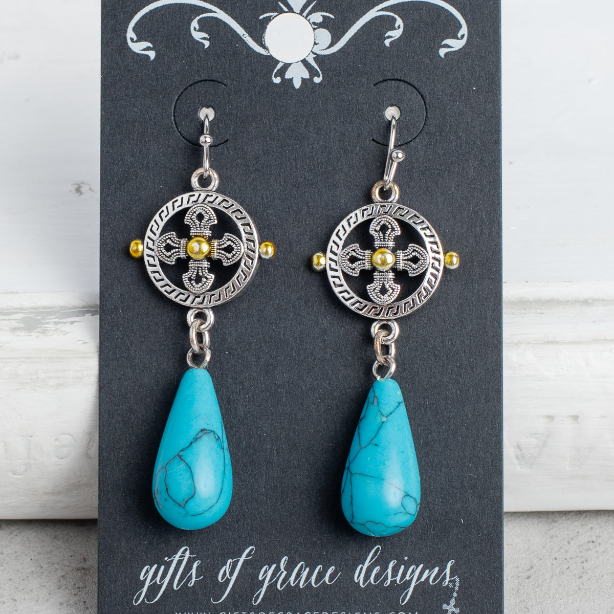 Maltese Cross and Turquoise Howlite Southwestern Earrings