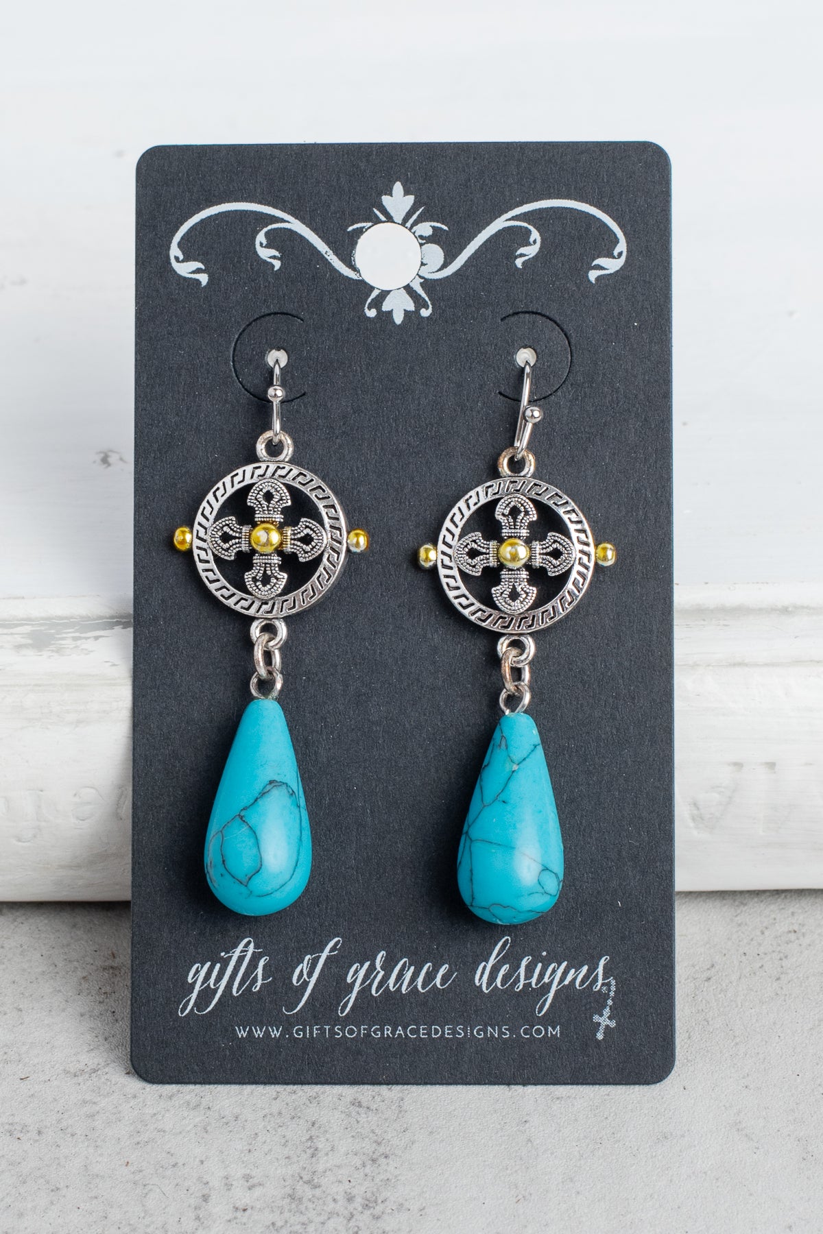 Maltese Cross and Turquoise Howlite Southwestern Earrings