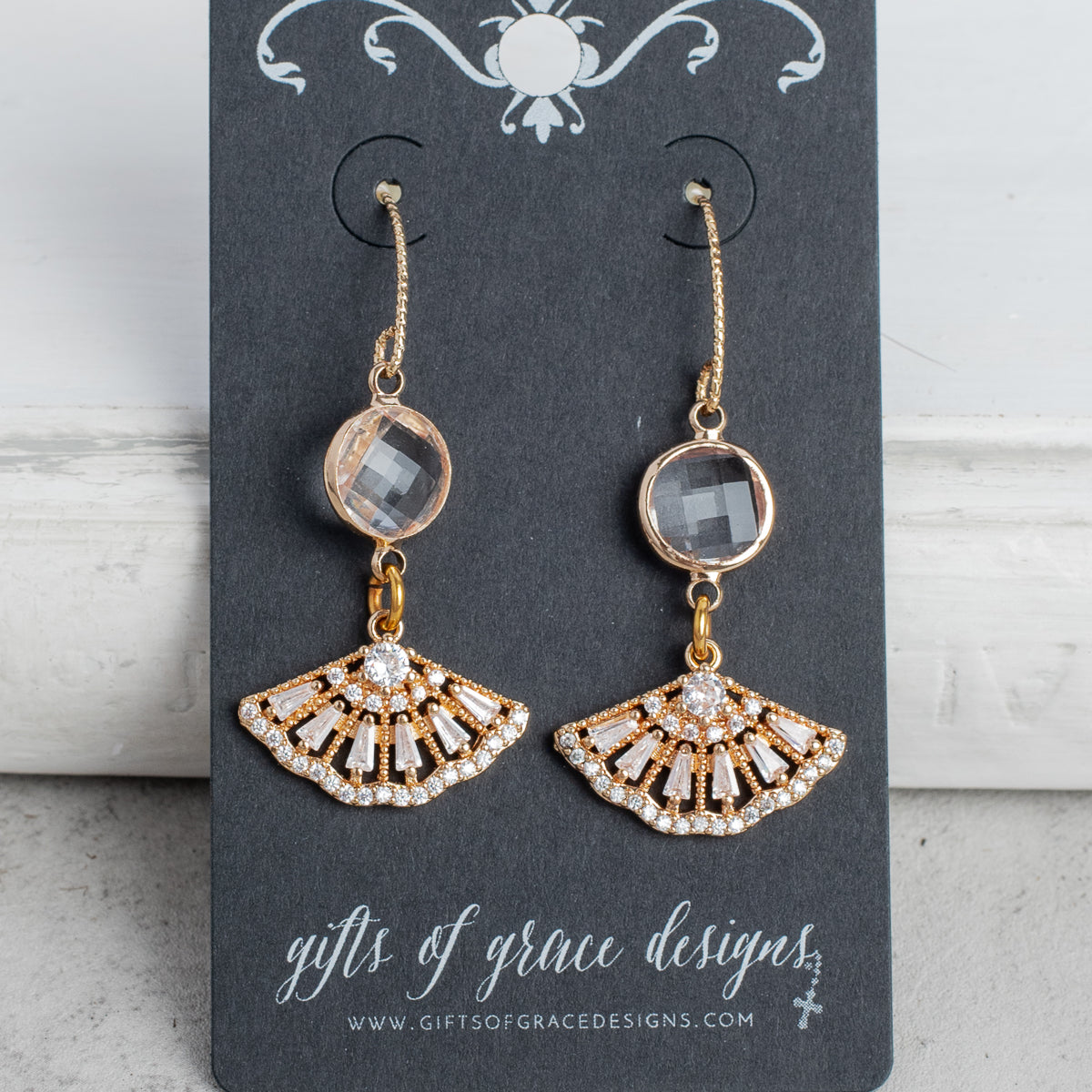 Gold Crystal Fan Earrings
