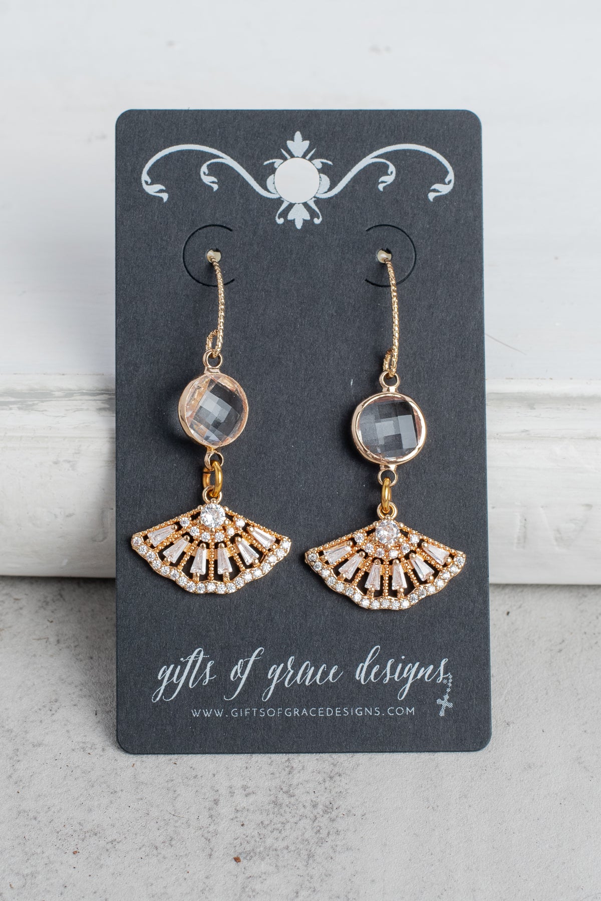 Gold Crystal Fan Earrings