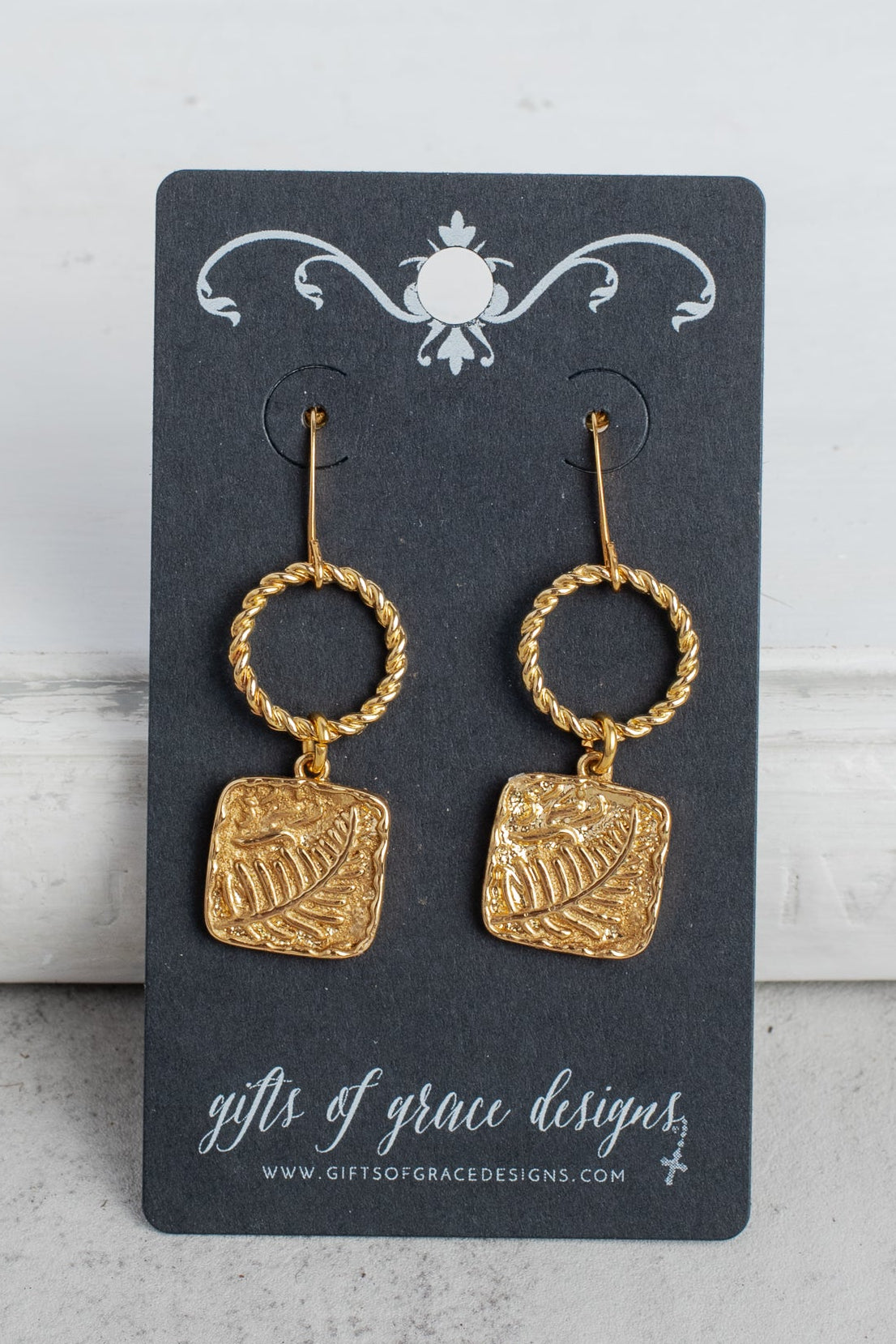 Circle and Fern Gold Earrings