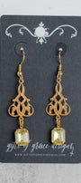 Filigree and Rectangle Yellow Crystal Earrings