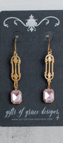 Gold Filigree with Pink Crystal Earrings