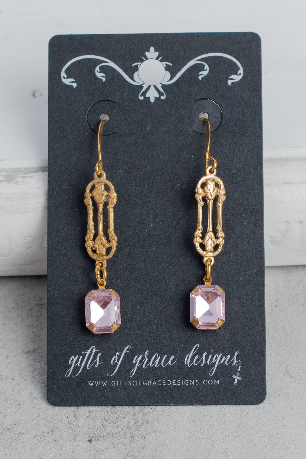 Gold Filigree with Pink Crystal Earrings