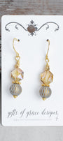 Octagonal Crystal Gold  Earrings