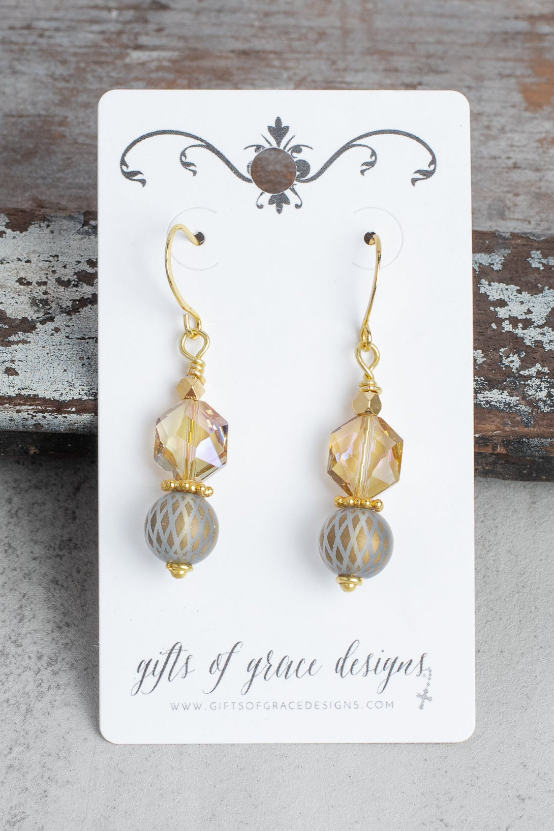 Octagonal Crystal Gold  Earrings