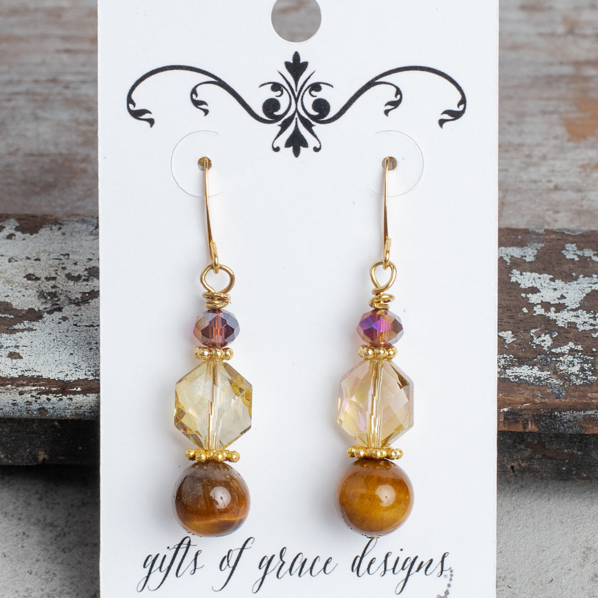 Crystal and Tiger's Eye Jasper Earrings