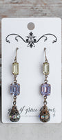 Bronze Filigree and Multi Crystal Long Vintage Earrings
