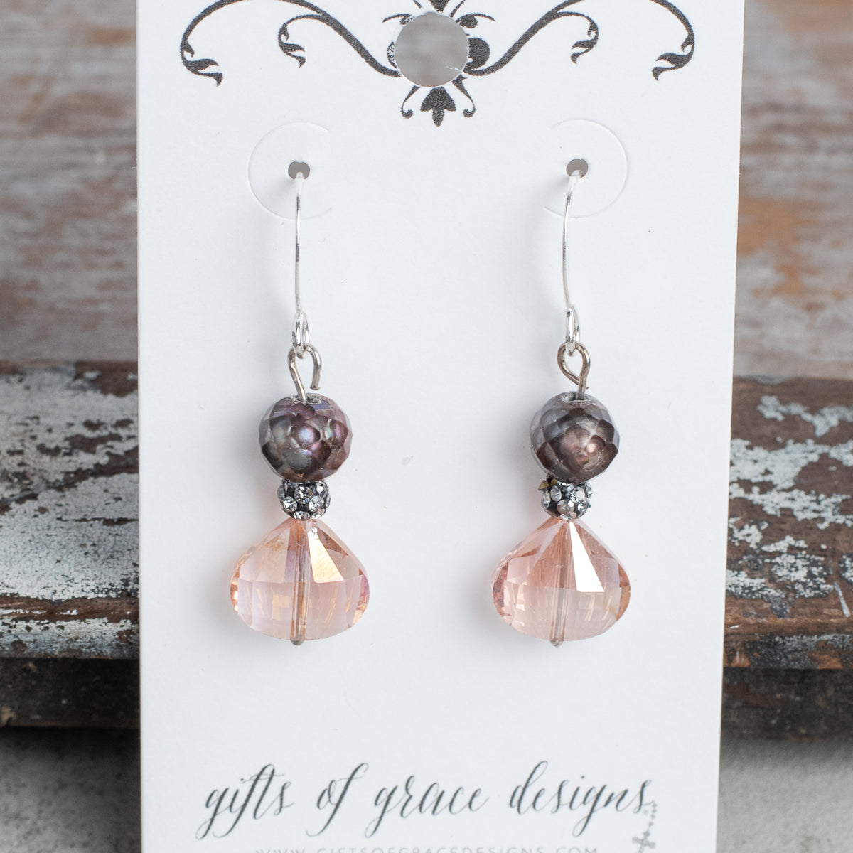 Gray Faceted Freshwater Pearl and Crystal Silver Earrings