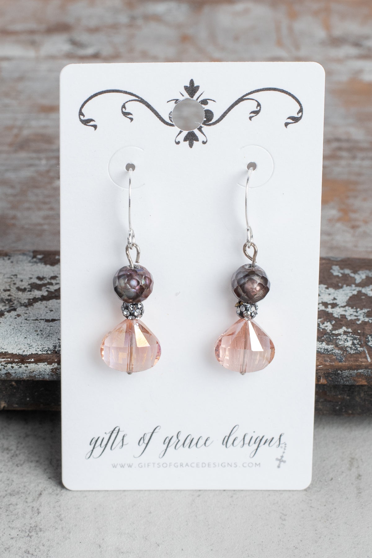 Gray Faceted Freshwater Pearl and Crystal Silver Earrings