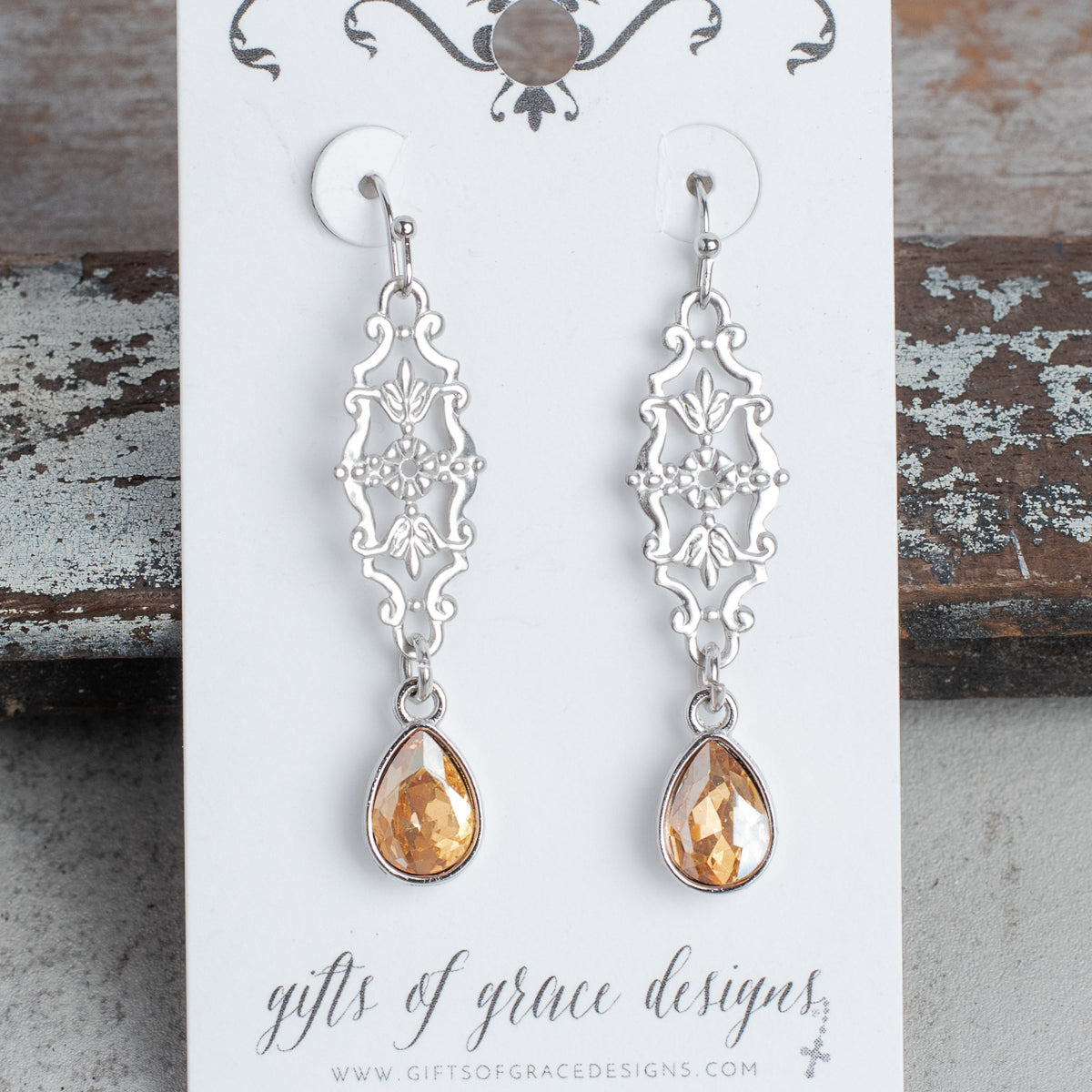 Silver Floral Filigree with Golden Tear Drop Earrings