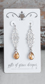 Silver Floral Filigree with Golden Tear Drop Earrings
