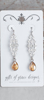 Silver Floral Filigree with Golden Tear Drop Earrings