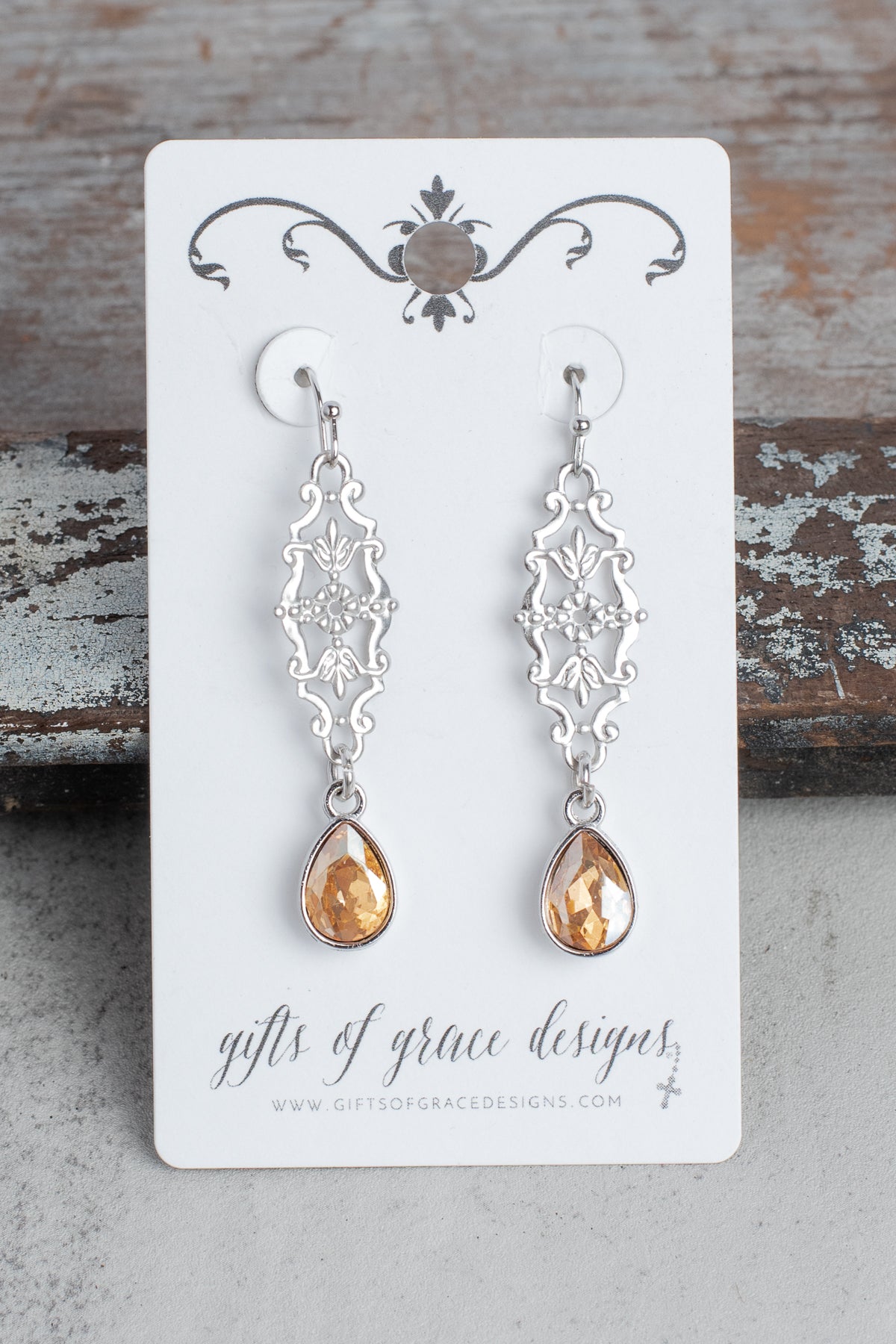 Silver Floral Filigree with Golden Tear Drop Earrings