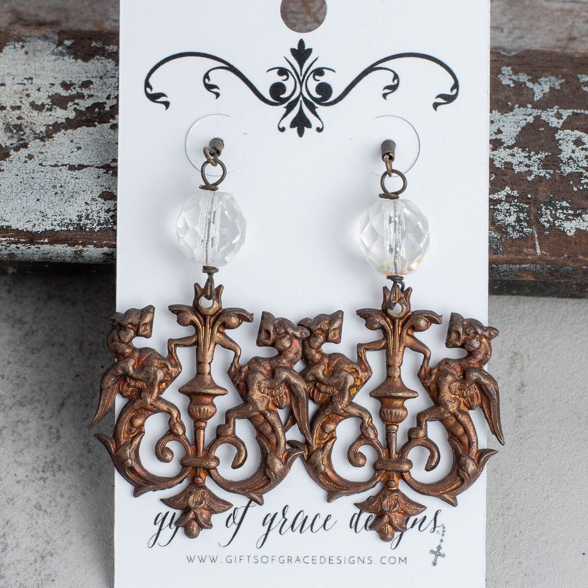 Bronze Coat of Arms Filigree with Austrian Crystal Earrings