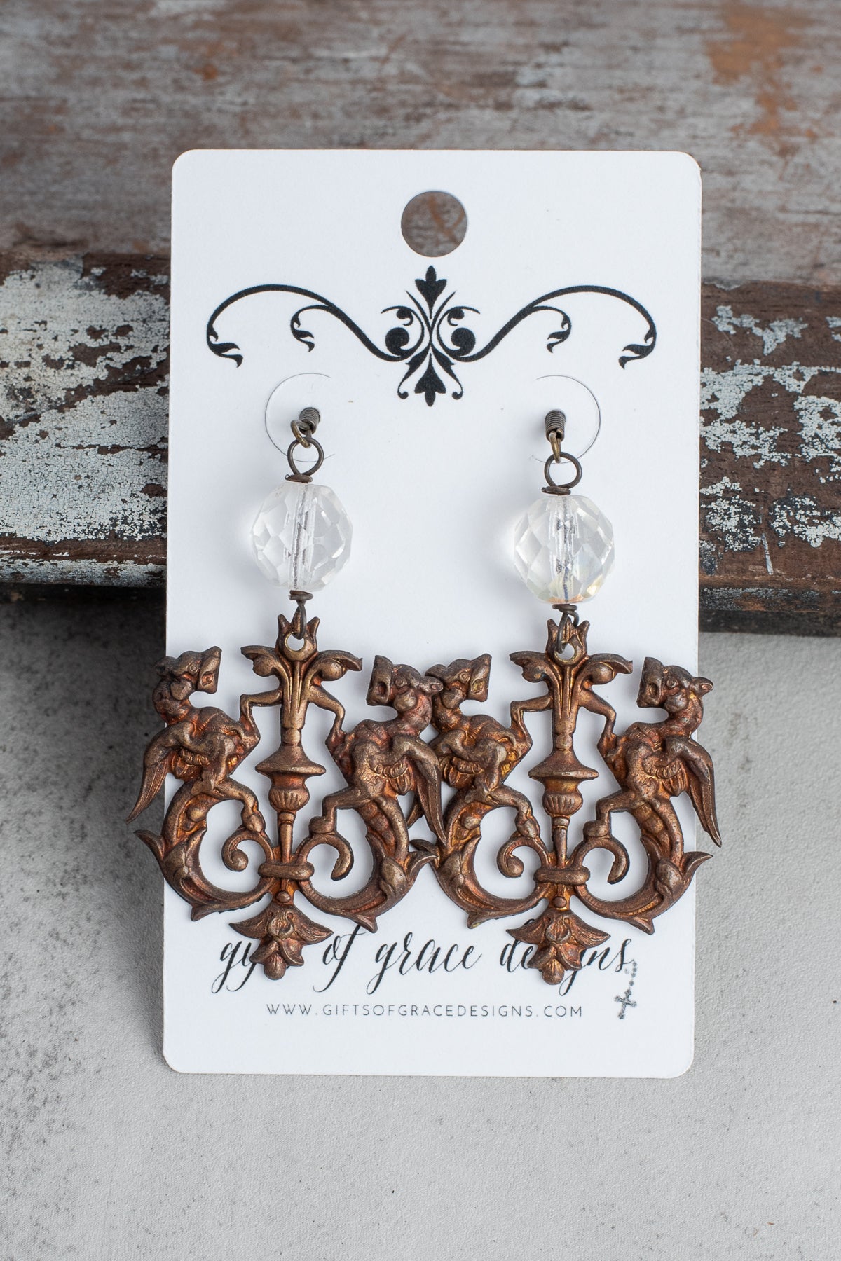Bronze Coat of Arms Filigree with Austrian Crystal Earrings