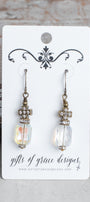 Bronze Pave Cross and Crystal Earrings