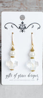 White Pearl and Crystal Cross Earrings