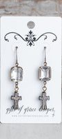 Bronze Crystal and Pave Cross Earrings