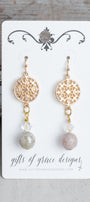 Gold Round Filigree with Crystal and Jasper Drops
