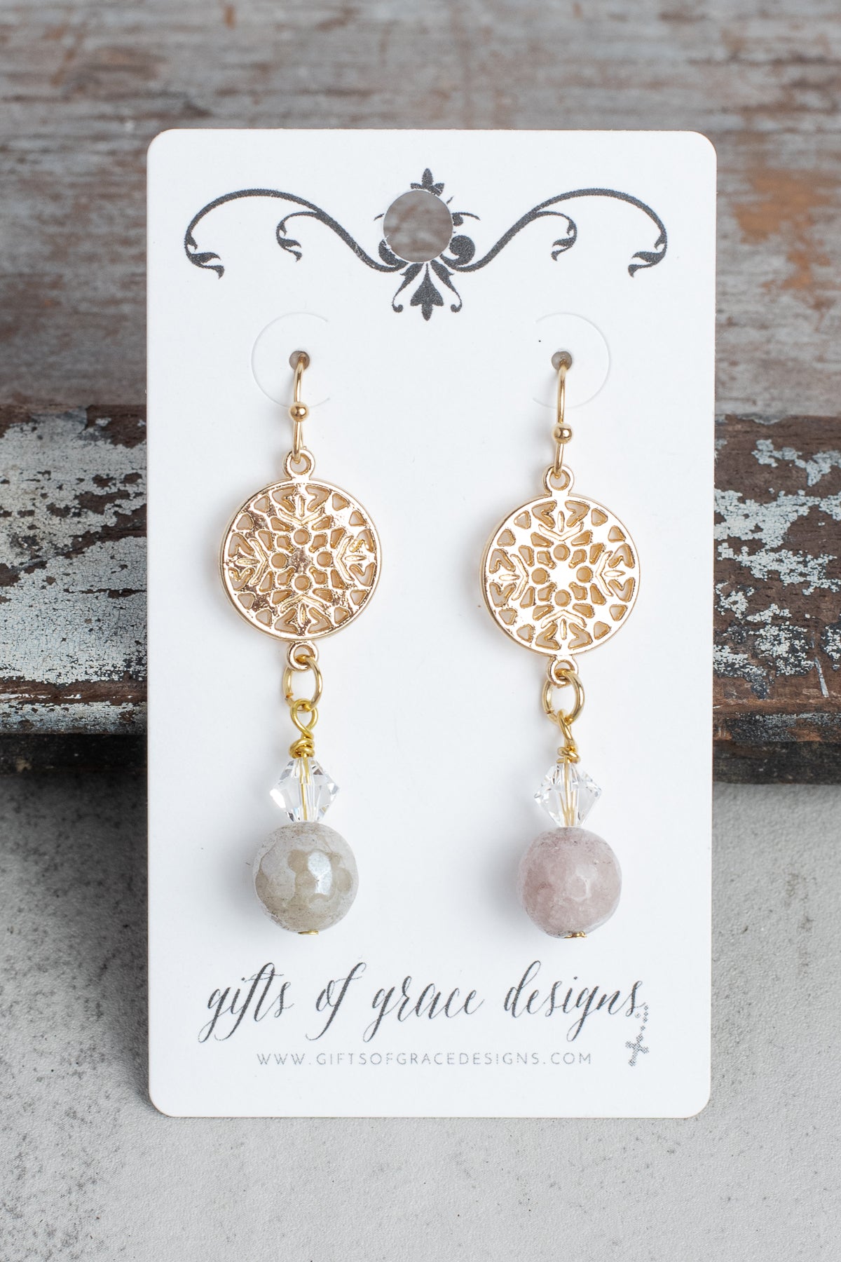 Gold Round Filigree with Crystal and Jasper Drops